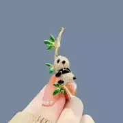 14K Yellow Gold Plated Round Lab Created Diamond Panda Beauty Brooch Pin Women