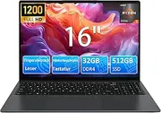 Molegar 16 Inch Laptop with Illuminated Keyboard, 1920 x 1200 FHD IPS Display, 32GB RAM 512GB SSD, AMD Ryzen3 3250U, 1MP Webcam, WiFi, BT, HDMI, USB, Type-C, Fingerprint, Numpad, for Business and
