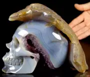 Lifesized Amazing 7.0" Agate Geode Carved Crystal Skull, Super Realistic