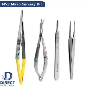 4PCS Basic Microsurgery Kit Needle Holder Suture Micro Scissors Tweezers Scalpel