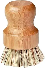 Heritage Products Cast Iron Scrub Brush, Palm Brush Kitchen Dish Scrubber with Natural Bamboo Wood Handle and Densely Packed Nylon Bristles Protects Nonstick Cast Iron Seasoning During Dishwashing