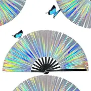 [Generic] Boots on the Ground Fan, Clacking Fans for Line Dancing, Line Dance Popping Fan, Foldable Laser Colors Hand Fan for Cooling, Dance, Party & Decoration (A)