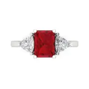 3 Emerald Trillion 3stone Tourmaline Statement Engagement Ring 14k white gold