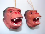 2 NOS Vintage 1960's Dime Store Gorilla Ape Monkey Primate Head Hong King Kong