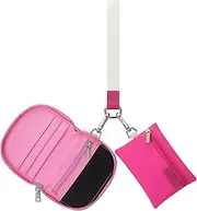 [Vulkitty] Mini Zip Around Wallet for Women, Dual Pouch Portable Small Wallet Detachable Coin Purse Pink