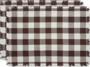 Set of 2 Fringed Cotton Placemats(13x19")PLAID BUFFALO CHECK,DARK BARK BROWN,DII
