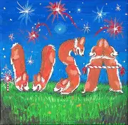 PRINT OF PAINTING RYTA PEMBROKE WELSH CORGI 4TH OF JULY AMERICANA FOLK USA Art