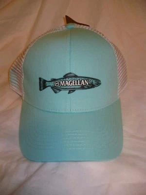 Magellan Outdoors Men's Hat Cap Sketched Trout Celadon White Color Snap Back NEW