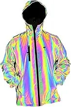 Glow Rainbow Hip Hop Jackets Black Reflective Jacket for Men and Women Hooded Light Outdoor Jackets for Women, Black, 3XL