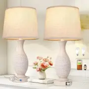 Farmhouse Table Lamps for Bedroom - Bedside Lamps Set of 2 with B. Beige Shade