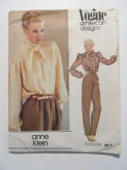 Vogue Pattern 2611 MISSES BLOUSE Sz 14 Buttons Pullover Collar Ties Modest KLEIN