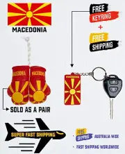 MACEDONIAN FLAG , MACEDONIA , BUY 1 PAIR MINI BOXING GLOVES & GET 1 FREE KEYRING