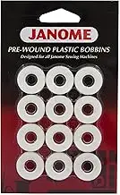 Janome 12 Pack Pre-Wound Plastic Bobbins White Thread