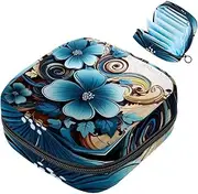 Period Bag,Sanitary Napkin Storage Bag,Blue Green Flowers,Tampon Holder for Purse