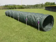 Dog Agility Tunnel with Stakes (18' long, 8 J-Metal Stakes, Hunter Green)