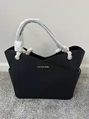 Michael Michael Kors Jet Set Travel Chain Leather Shoulder Tote Black Large NEW