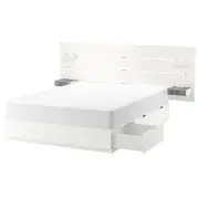 NORDLI bed frame w storage and headboard, white, 140x200 cm