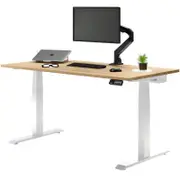 Desky Dual Sit to Stand White Ash Hardwood Desk 1500x750mm White Frame
