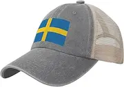 [Generic] Flag of Sweden Cowboy Mesh Baseball Cap for Swedes Man Woman Outdoor Adjustable Denim Hat