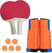 Ping Pong Paddle Set, Portable Table Tennis Set with Retractable Table Net & 1 Pair Rackets & 5 Balls, All-in-One Retractable Ping Pong Net Set for Indoor/Outdoor Games, Sport Table Tennis Set