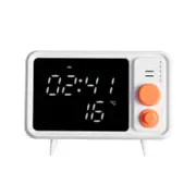 Bluetooth Retro TV Alarm Clock Mirror Clock Bedside Multifunction Clock With Table Lamp Shows Temperature-Orange