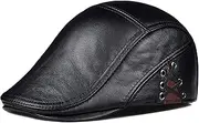 KJIASDFE Winter Hats,The Elderly Real Leather Beret Cowhide Flat Cap Keep Warm Winter Fashion 55-60cm Black