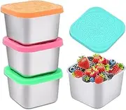 4Pcs Salad Dressing Container Small Stainless Steel Spice Containers with Silicone Lid,Reusable, Leak-Proof,Food Container Set