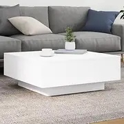 Coffee Table with LED Lights, Engineered Wood Square Side Table for Living Room, Office, Bedroom, Kitchen, 80 x 80 x 31 cm, White