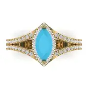 1.2ct Marquise split Halo Turquoise Stone Promise Wedding Ring 14k Yellow Gold