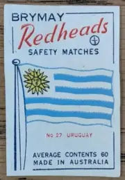 1957 Brymay Redheads Unused Label Flags Around the World #27 Uruguay NM.