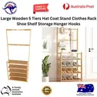 Large Wooden 5 Tiers Hat Coat Stand Clothes Rack Shoe Shelf Storage Hanger Hooks