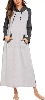 [Ekouaer] Sleepwear, Women Long Sleeve Hooded Sweatshirt Robe, Casaul Full Length Nightgowns Pocket