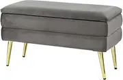 Artiss Ottoman Storage Foot Stool Bench Velvet Stripe Foot Rest Padded Seat Grey