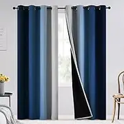 SimpleHome Blue Ombre 100% Blackout Curtains for Bedroom 96 Inches Long, Room Darkening Thermal Insulated Grommet Curtains for Living Room, 2 Panels, 52x96 inches Length