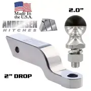 Andersen 2" Alumistinger Hitch Receiver Ball Mount Drop w/ 2" Hardball Tow Ball