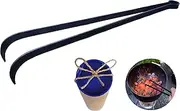 Charcoal Tongs, 15.75 Inch Heavy Duty BBQ Tool - Cherry Picker, Grill Rake, Poker for Camping Fire