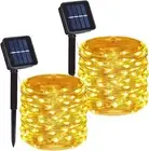 2 Pack Total 200 LED Solar Powered Copper Wire String Lights Outdoor, Waterproof
