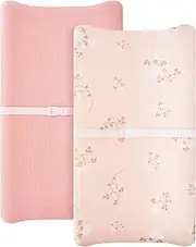 2 Pack Muslin Changing Pad Cover for Girls, 100% Cotton Fitted Baby Diaper Changing Table, Soft and Breathable for Standard Changing Table Topper 32"x16"x3", Pink