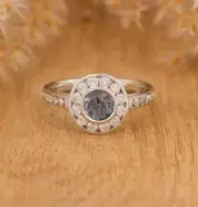 1.50 Ct Round Natural Blue Sapphire Diamond Women Ring 14K solid white gold