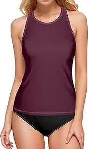 [Joitme] Plain Barn Red Solid Color Women's Tankini Tops, Tummy Control Tank Tops, Small Womens Bathing Suit Tops only