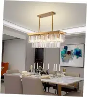 8-Light Modern Crystal Chandelier for Dining Room, Rectangular Gold 2-Tiers