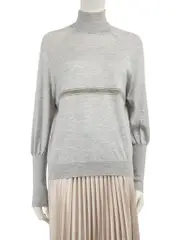 Grey Cashmere Beaded Turtleneck Top