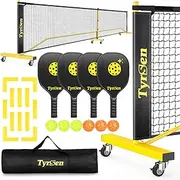 Pickleball Set with Net for Driveway Portable Pickleball Net on Wheels 22 FT Regulation Size Pickle Ball Net System with Carrying Bag, Weather Resistant Metal Frame