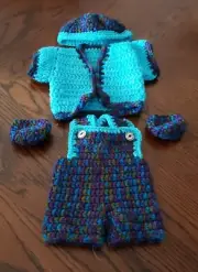 Cabbage Patch Kid Crochet Doll Bib Short Outfit - Handmade - 14" CPK - Var/Tur