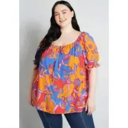 ModCloth Plus Size Boho Floral Peasant Blouse 2X – Vibrant Bali Lightweight Top