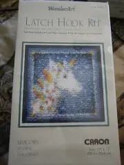 Wonder Art Unicorn Latch Hook Kit #4719 Caron 12"x12" Adorable Gift Sealed