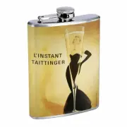Vintage Poster D77 Flask 8oz Stainless Steel Taittinger Flute Champagne Whiskey