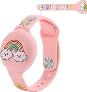 Kids Waterproof for Airtag Bracelet: WUZUN Cute Cartoon Design Adjustable Hidden for Apple Air Tag Holder, Silicone Anti-Lost GPS Tracker Wristband Case for Toddlers (Rainbow)