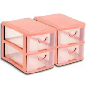 Pink Desktop Drawer Organizer Mini Set of 2 Tier Plastic Clear Storage Stacking
