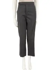 Grey Wool Buttoned Straight Trousers